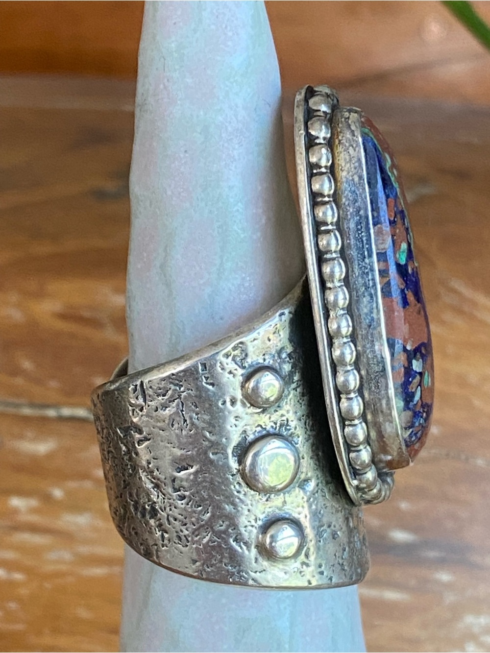 Sterling & Azurite Breccia Warrior Ring - Picture 2 of 8